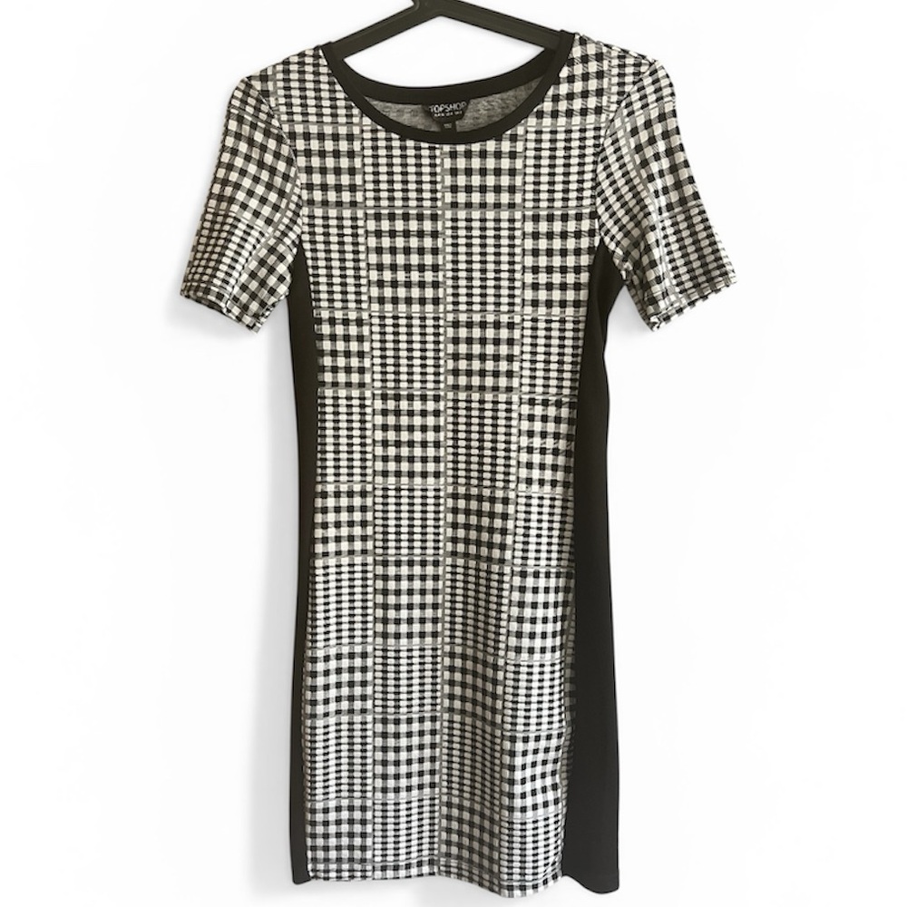 Topshop Black & White Checked Sheath Dress